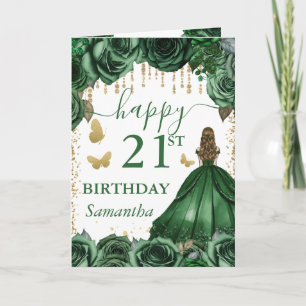 Cartão Vestido Verde Caçador Princesa Loura Aniversário