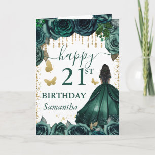 Cartão Vestido Verde Esmeralda Princesa de Pele Morena An