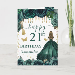 Cartão Vestido Verde Esmeralda Princesa Loira Aniversário