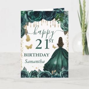 Cartão Vestido Verde Esmeralda Princesa Morena Aniversári