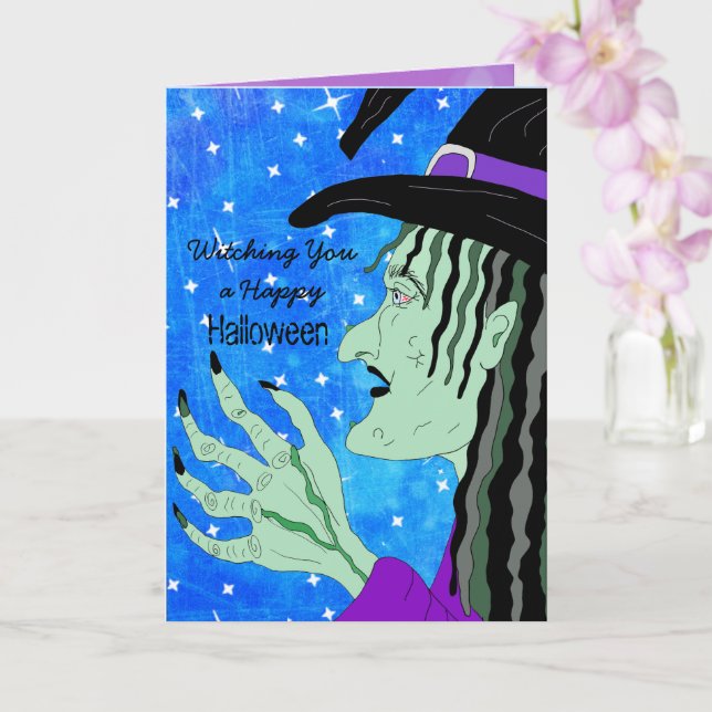 Cartão Vestindo um Feliz Dia das Bruxas (Orquídea)