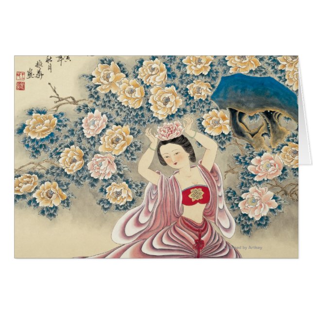 Cartão Vestindo uma flor na cabeça (Frente Horizontal)