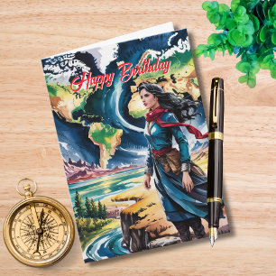 Cartão Viagem Aniversário Mapa Mundial Vintage Retro Dive
