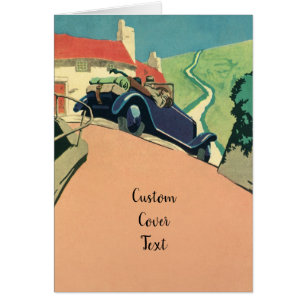 Cartão Viagem de carro conversível antigo no campo