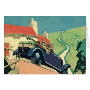 Cartão Viagem de carro conversível antigo no campo