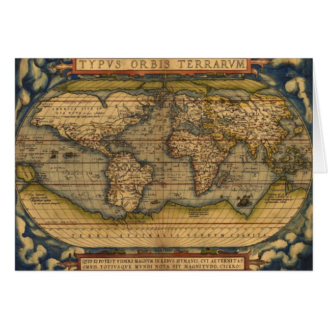 Cartão Viagem do Mapa Mundial Antiquado Ortelius Europa (Frente Horizontal)