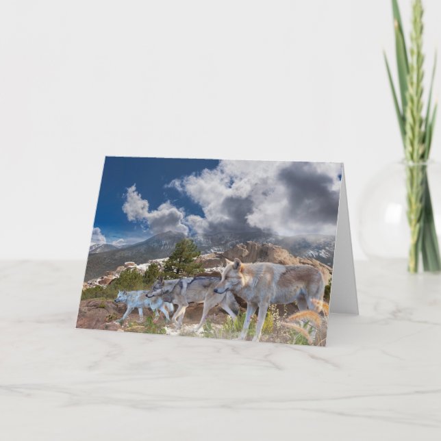 Cartão Viagem Familiar de Lobos cinzas (Frente)