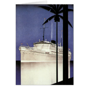 Cartão Viagem Vintage Navio de Cruzeiro Tropical e Palmei