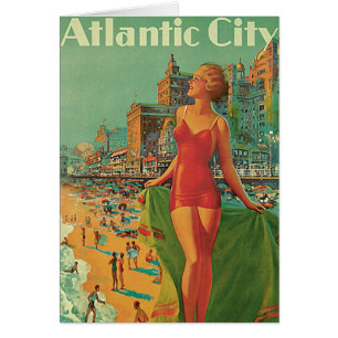 Cartão Viagens vintage, Atlantic City Resort Beach Blone