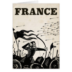 Cartão Viagens vintage da França. carro medieval clássi