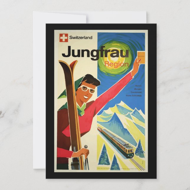 Cartão Viagens vintage de Poster, Suiça, Jungfrau, (Frente)