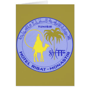 Cartão Viagens vintage Hotel Ribat em Monastir, Tunísia
