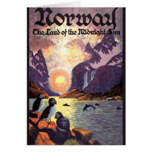 Cartão Viagens vintage, Land de Fjord da Noruega, Midnigh