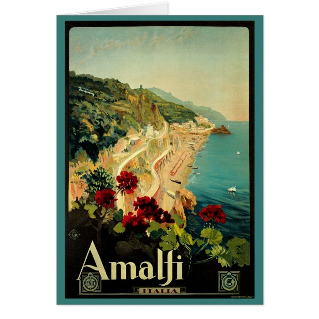 Cartão Viagens vintage, Praia Costeira Italiana Amalfi (Frente)