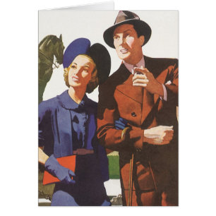 Cartão Viagens vintage, Turistas em Visita de Férias