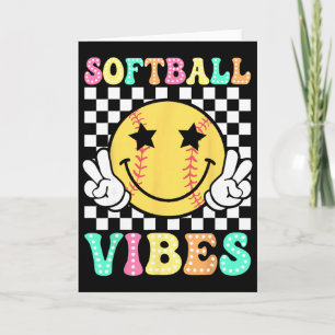 Cartão Vibrações de Softbol Softbol Retro Groovy Dia de J