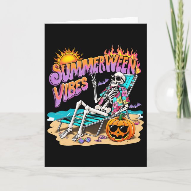 Cartão Vibrações de Summerween Abóbora de Esqueleto Féria (Frente)