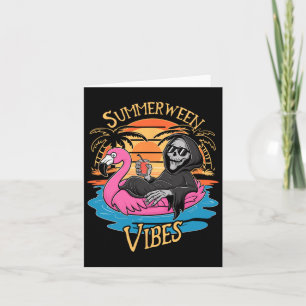 Cartão Vibrações de Summerween Esqueleto Flamingo Assusta