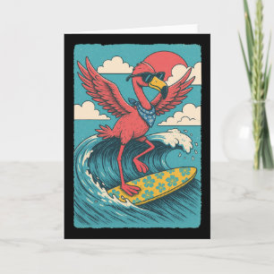 Cartão Vibrações de Verão Flamingo Surfando Vibrações de