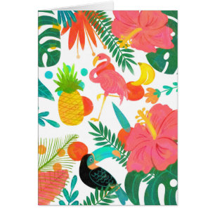 Cartão Vibrações Tropicais Folhas Florais Festa Luau de V