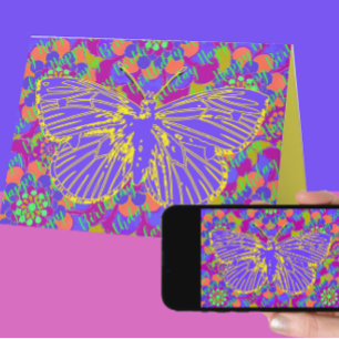 Cartão Vibrant Butterfly and Mod Vintage Flowers Birthday