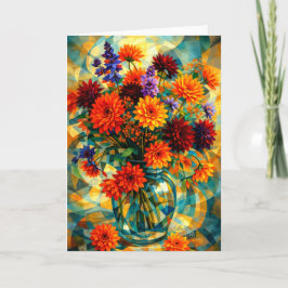 Cartão Vibrant Geometric Dahlia Bouquet
