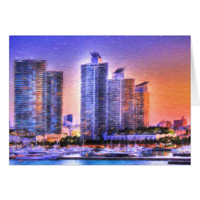 Cartão Vibrant Miami Skyline Sunrise (Frente Horizontal)