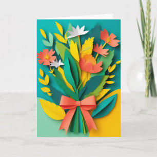 Cartão Vibrante Buquê Floral de Papel Recortado