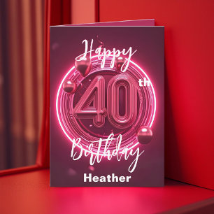 Cartão Vibrante Chique Elegante Rosa Neon 40º Aniversário