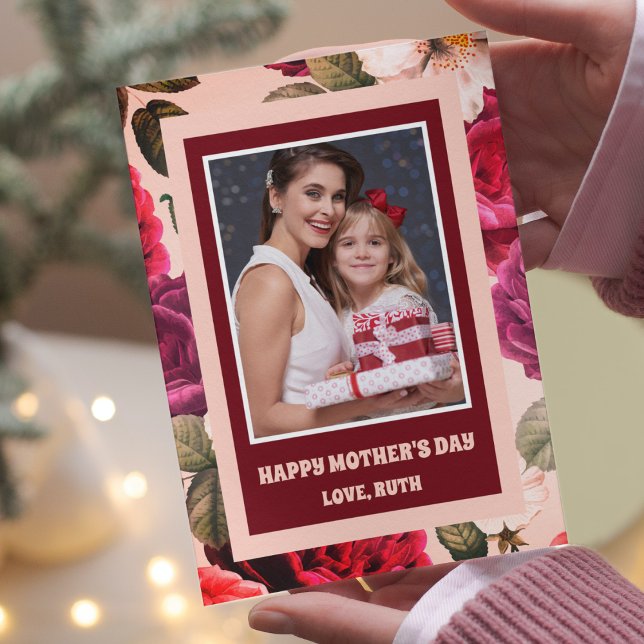 Cartão Vibrante | Foto de Rosas Cor-de-Rosa no Dia Feliz  (Criador carregado)