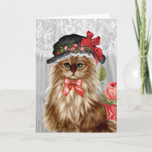 Cartão Victorian Cat in Hat Greeting Card
