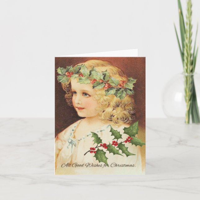 Cartão Victorian Christmas Girl Holiday Card (Frente)