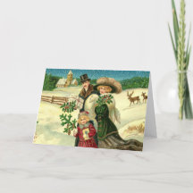 Victorian family in the snow Christmas scene