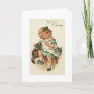 Cartão Victorian Girl And Kittens St. Patrick's Day Card