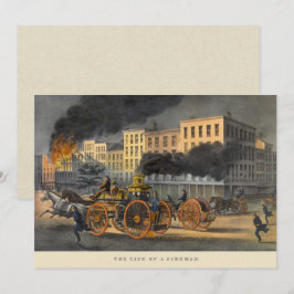 Cartão Vida de um Fireman Vintage litógrafo dos anos 1860