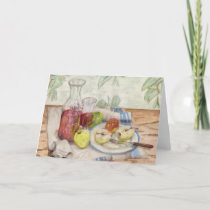 Cartão Vida estática da pintura de fruta e vinho