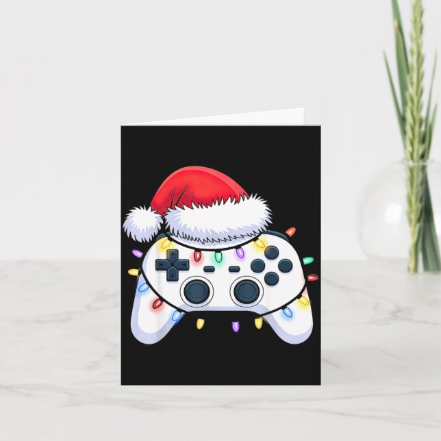 Cartão Video Game Controller Christmas Santa Hat Gamer Bo (Frente)