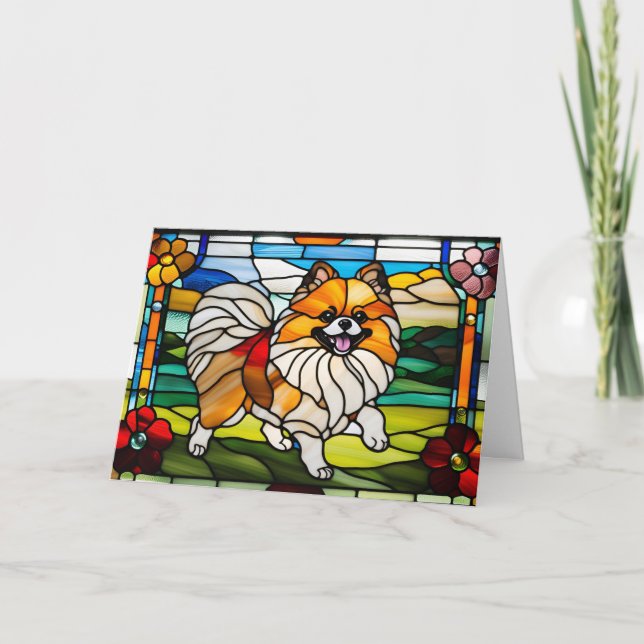 Cartão Vidro Colorido de Pomerânia Fofa (Frente)
