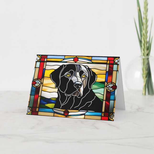 Cartão Vidro Colorido Labrador Preto Fofo (Frente)