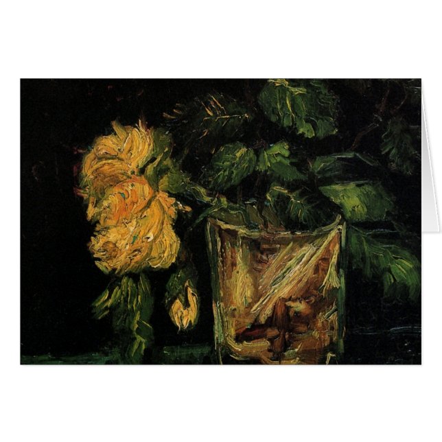 Cartão Vidro com Rosas por Vincent van Gogh (Frente Horizontal)