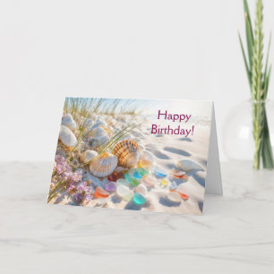 Cartão Vidro de Praia de Aniversário e Conchas pelo Ocean