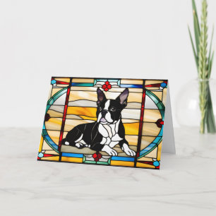 Cartão Vidro Manchado de Boston Terrier Fofo