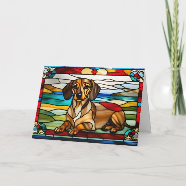 Cartão Vidro Manchado de Dachshund Fofo (Frente)