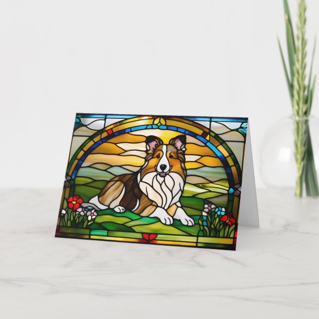 Cartão Vidro Manchado de Sheltie Fofo (Frente)