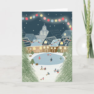 Cartão Vila de inverno de Natal Ilustrada