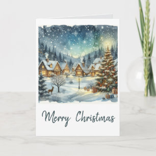 Cartão Vila de Natal em Aquarela Feriado