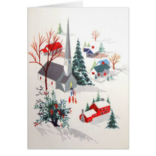 Cartão Vila natal vintage de inverno
