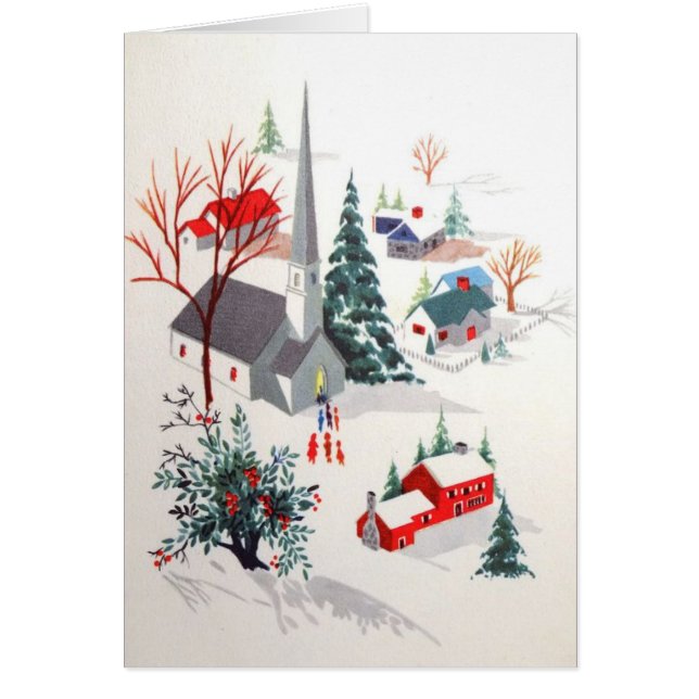 Cartão Vila natal vintage de inverno (Frente)