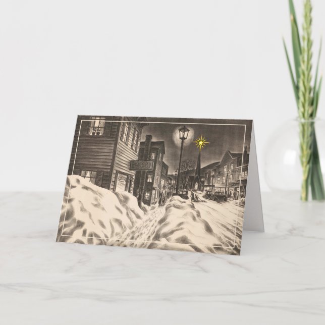 Cartão Village Street numa Noite de Inverno Com Carta Est (Frente)