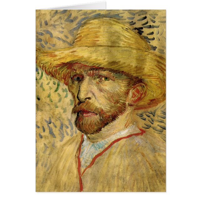 Cartão Vincent van Gogh autorretrato com chapéu de palha (Frente)